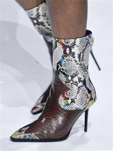 Snakeskin Crocodile Pointed-Toe Mid Top Stiletto Heel Boots For Women